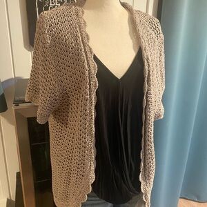 Open-Knit Beige Cardigan Sweater